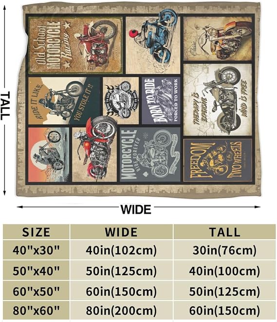 Motorcycle Gifts for Men and Women Throw Blanket for Couch Sofa Bed Plush Throw Fleece Blanket Soft Cozy Bedding for Kids and Adults Bedroom 50x40 Inch