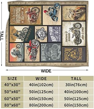 Motorcycle Gifts for Men and Women Throw Blanket for Couch Sofa Bed Plush Throw Fleece Blanket Soft Cozy Bedding for Kids and Adults Bedroom 50x40 Inch