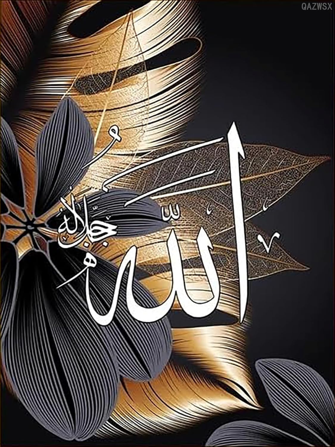 QAZWSX DIY Diamond of Painting Kits, Muslim Islamic Calligraphy Full Drill Round Diamond Embroidery Cross Stitch Mosaic Crystal Rhinestone Arts and Crafts Gem Art Work for Home Wall Decor 30x40cm