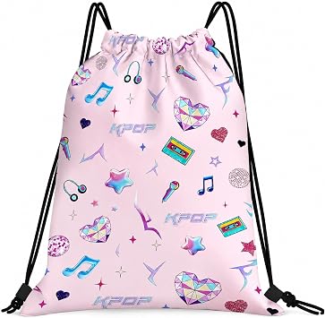Kpop Drawstring Bag, Music Themed Swimming Bag for Girls Women Fans, Lightweight & Waterproof String Bag for Swim Gym School Travel