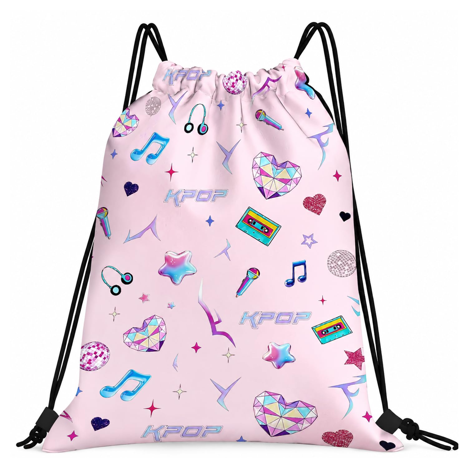 Fakcrkun Kpop Drawstring Bag, Music Themed Swimming Bag for Girls Women Fans, Lightweight & Waterproof String Bag for Swim Gym School Travel