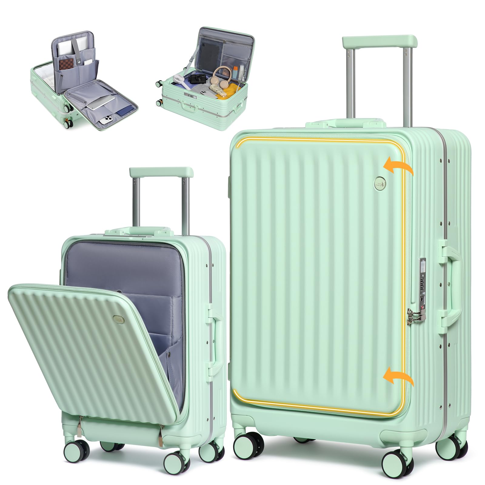 Sea choice Set di 2 Valigie Trolley in PC Bagaglio a Mano Set 2 Pezzi Valigie Rigide con 4 Doppie Ruote a 360° et Chiusura TSA 55cm/78cm con Ricarica USB, Porta bicchieri