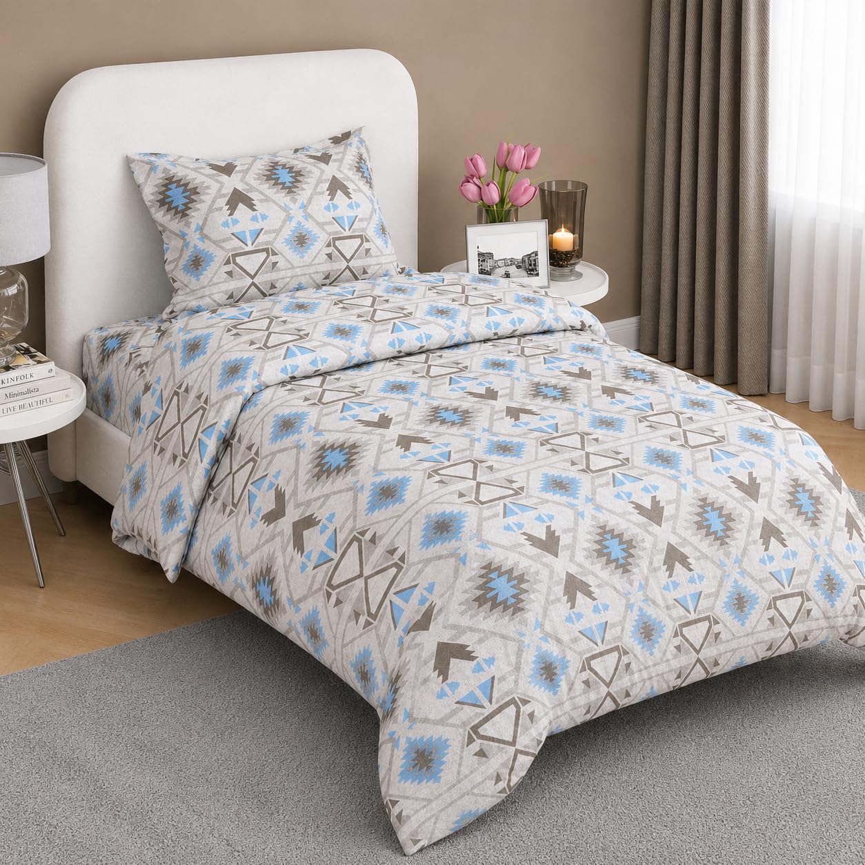 Bombay Dyeing Single Bedsheet 120 TC 100% Cotton 150x224CM / 60x88INCH BEDSHEET with 1 Pillow Covers 46X69CM / 18X27INCH - 7453-image-32