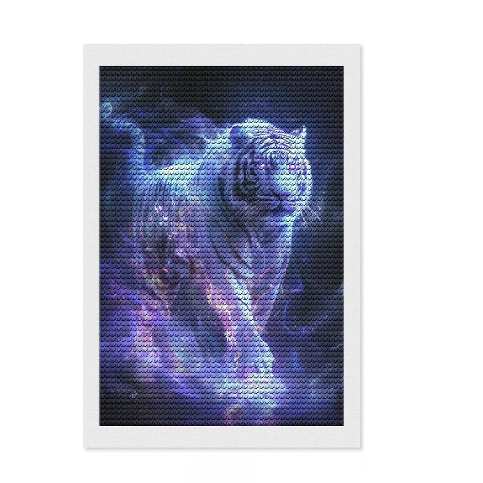 Junmoney Luminescent Tiger Prowl Diamond Painting Canvas Set 8"x12", Pleasing Wall Art Project, Creative Leisure Activity, Bedroom Decor