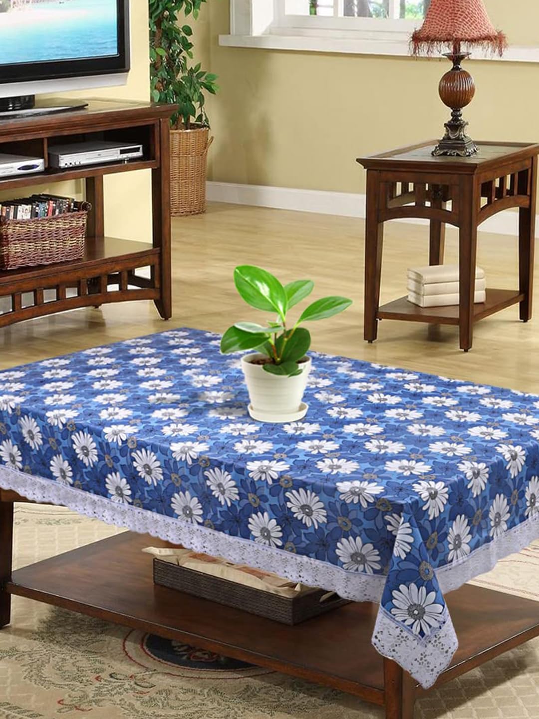 Urbane Home Table Cloth|Center Table Cover|Round Table Cover|Table Cover 4 Seater|(Blue) 1