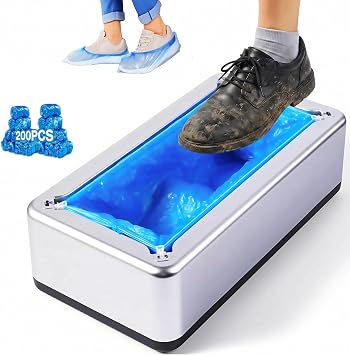 Automatic Shoe Cover Dispenser Machine with 200 Pcs Disposable Anti-Slip Covers | Hands-Free Foot Protector for Home, Hospital, Office & Laboratory Use-Silver