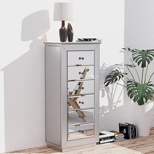 Miniatura 6 de XIAOSENLIN Armario de joyería de espejo con espejo abatible superior, gabinete de joyería independiente, baúl de almacenamiento para dormitorio con