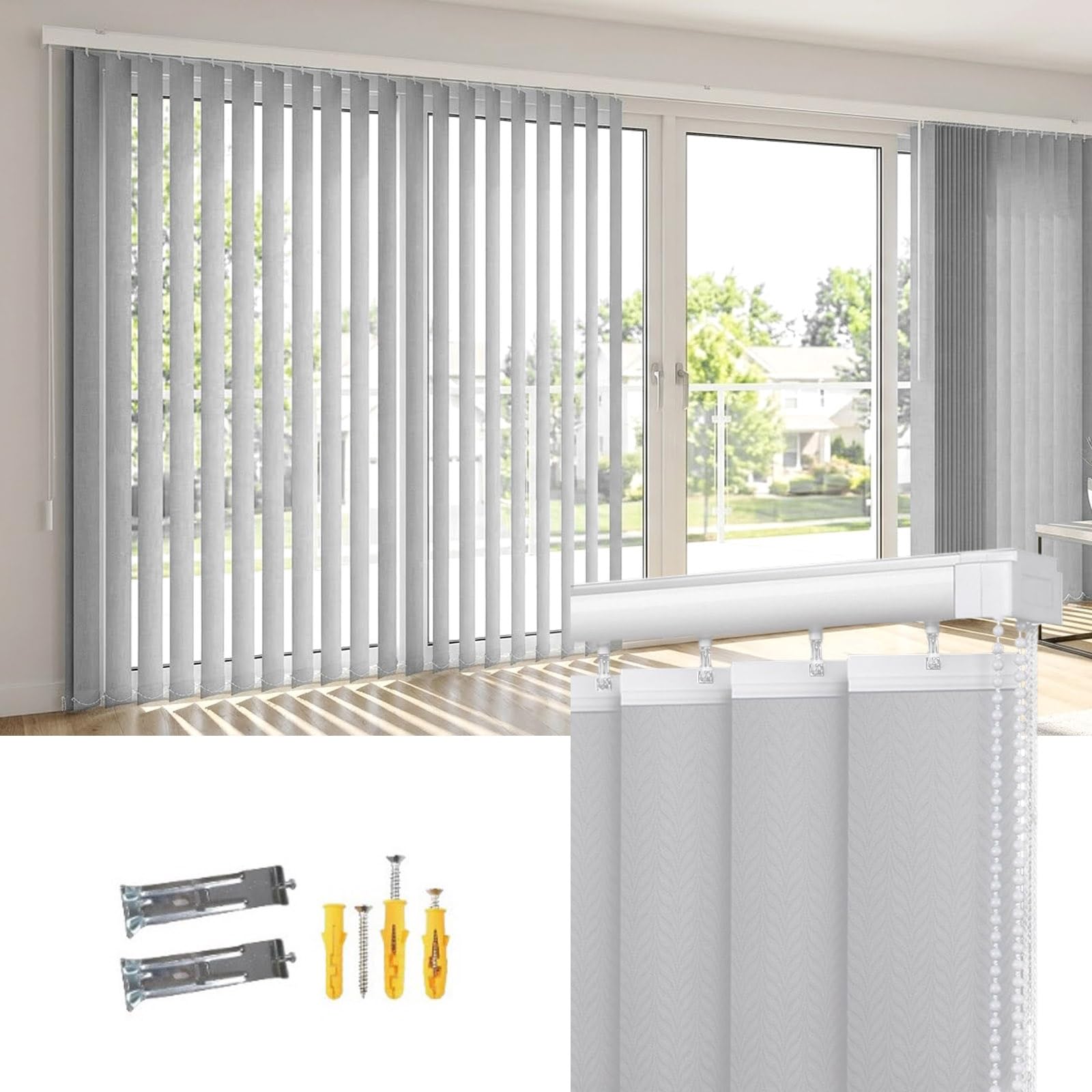 Blickdicht Vertikaljalousie Grau 200x180cm 220x300cm 80x80cm 280x260cm Lamellenvorhang Schienen-Lamellen-Set Sichtschutz Für Balkontür Tür Büro Inklusive Montagematerial(W220cm*H220cm)