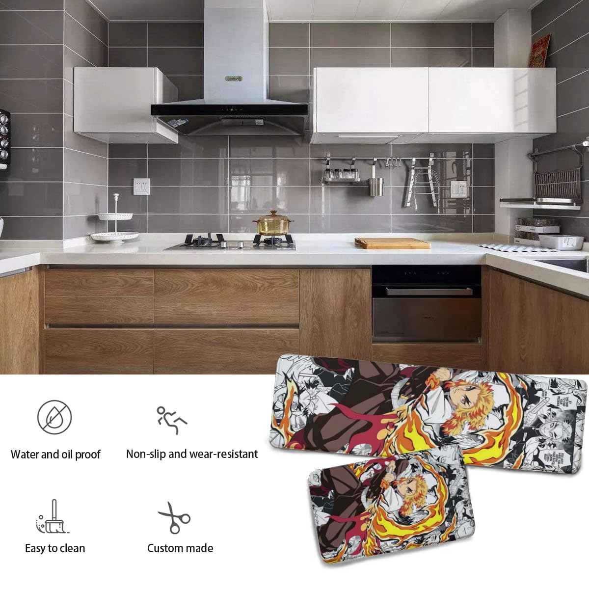 Amazon｜キッチンマット 鬼滅の刃 炎柱 煉獄杏寿郎 台所マット 2枚
