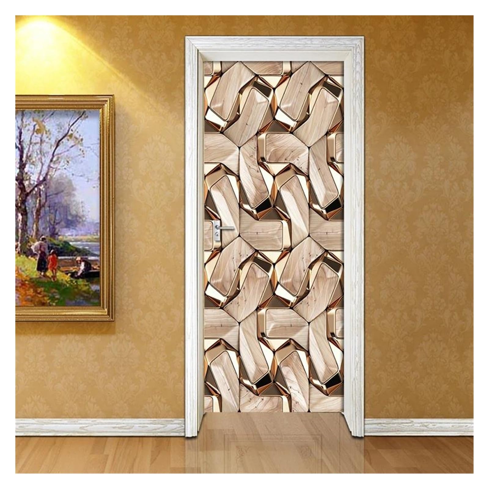 Autocollant de porte motif 3D or rose pour un salon chaleureux