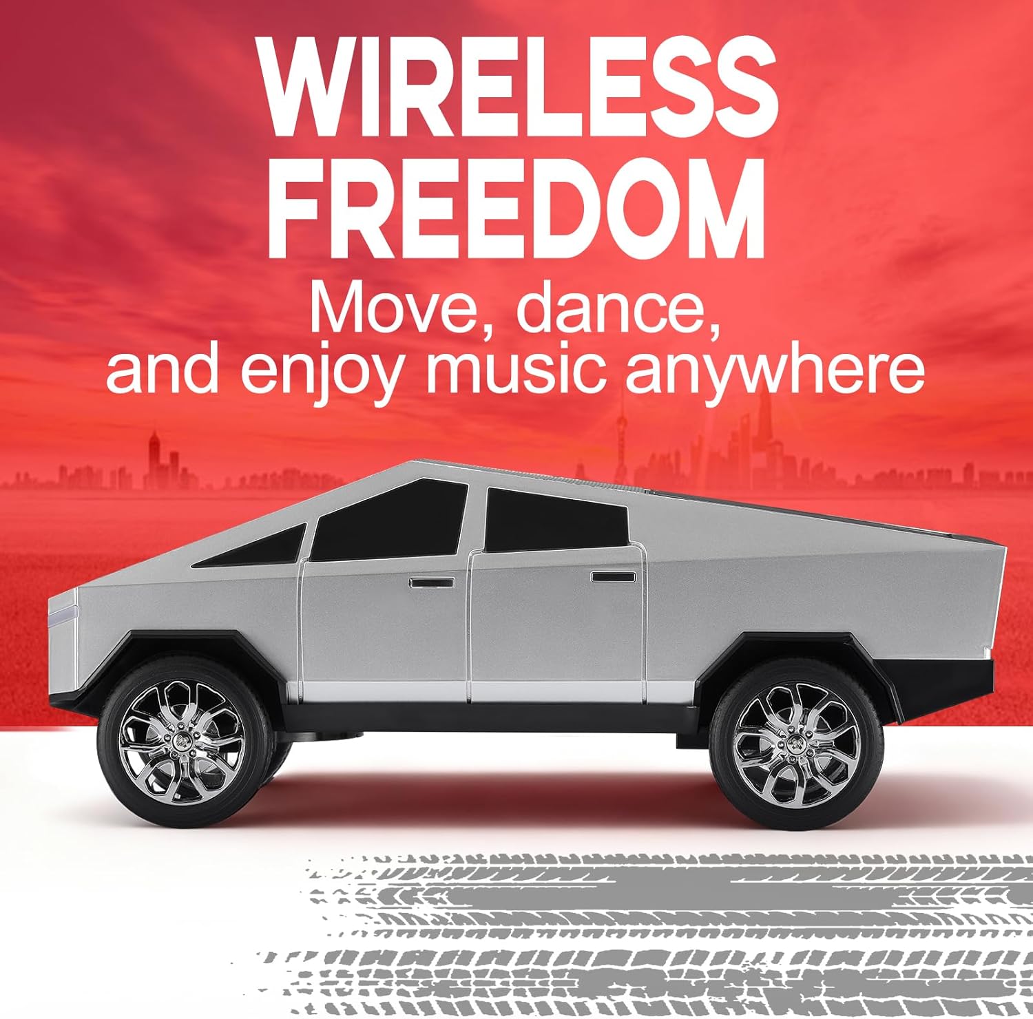 Futuristic Shapes Truck Bluetooth Speaker with LED Display Screen – TWS Stereo, FM Radio, USB/TF Playback, LED Headlights, Built-in Mic, Gift for Car Lovers, Model Collectors & Tech Fans (Silver)