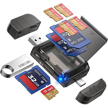 6-in-1 SD/TF Card Reader Adapter (with SD Card Storage Built-in) USB A &amp; Type C Ports &amp; USB 3.0 Slot Compatible, for Micro SD