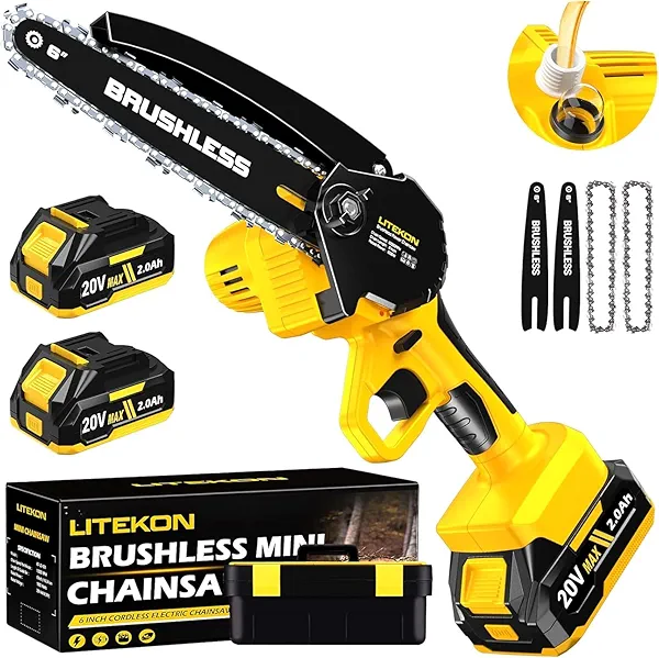 Cordless Mini Chainsaw, 1000W High Power Brushless Power Chainsaw, 2025 Upgraded 6 Inch Electric Chain Saw with 4000mAh Lithium-Ion Battery and Charger for Garden Yard Tree Branch Wood Cutting