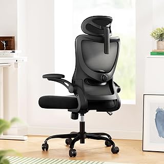 Marsail Silla de Oficina ergonómica con reposacabezas Ajustable, Soporte Lumbar y reposabrazos Plegables 3D, Silla de Ordenador con Ajuste de Altura, Silla giratoria de hasta 136 kg/300 kg
