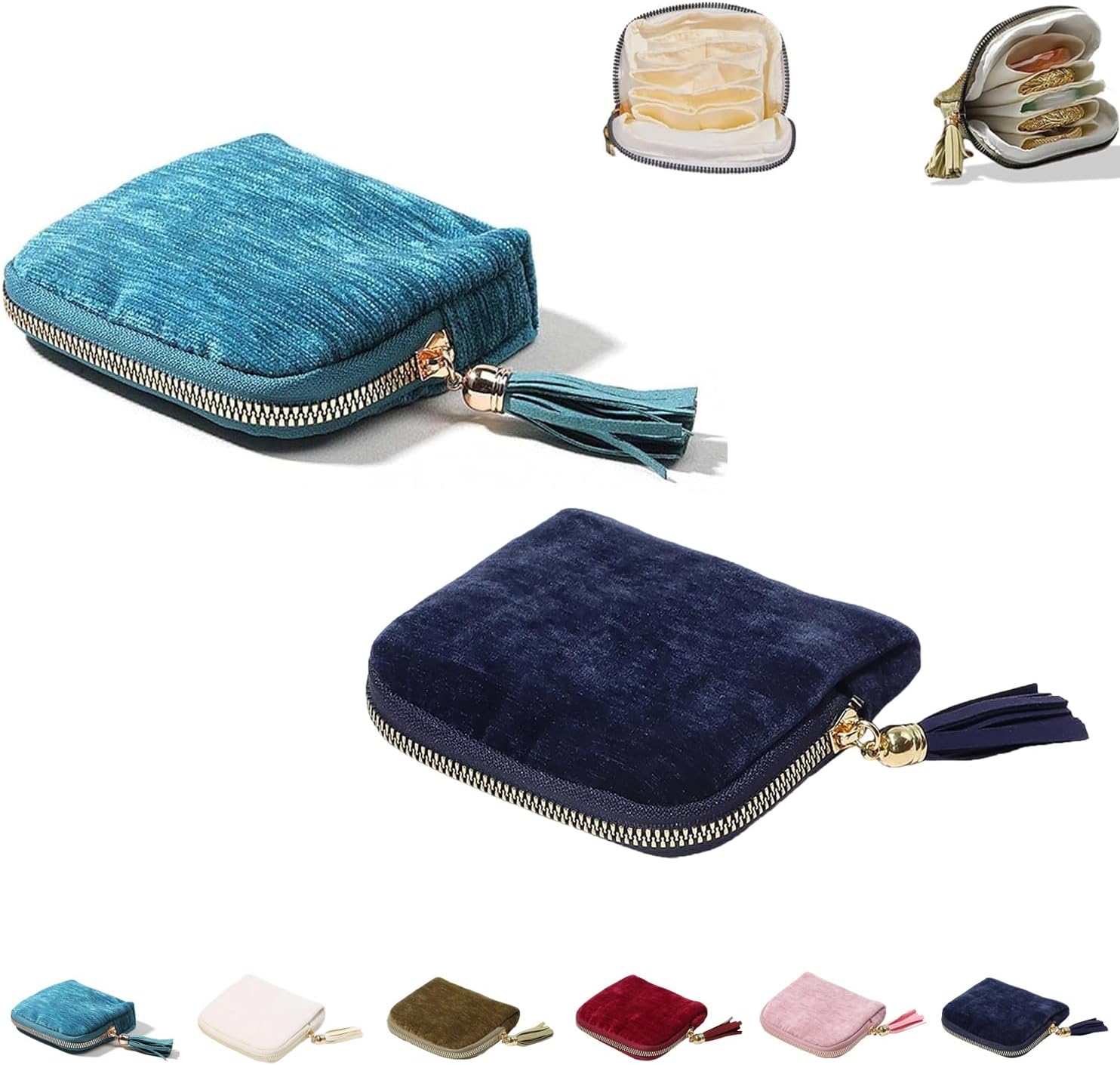 Travel Jewelry Case, Jewelry Travel Case, Portable Foldable Mini Jewelrys Travels Bag with Tassel Zipper Design for Bangles Bracelets Earrings Necklaces Rings (2Color D)