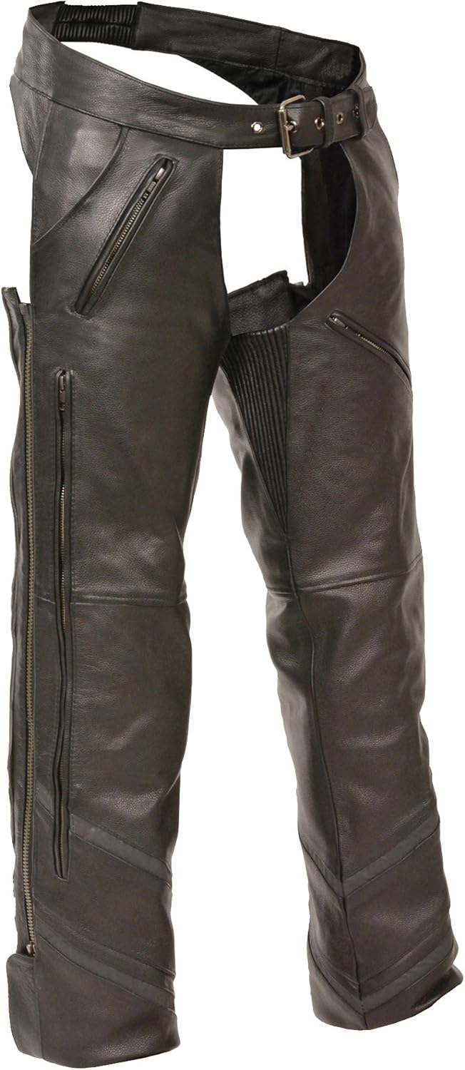 Milwaukee Men's Motorcycle Reflective Vented Leather Riding CHAP Pants Soft Black (XXX-Large)