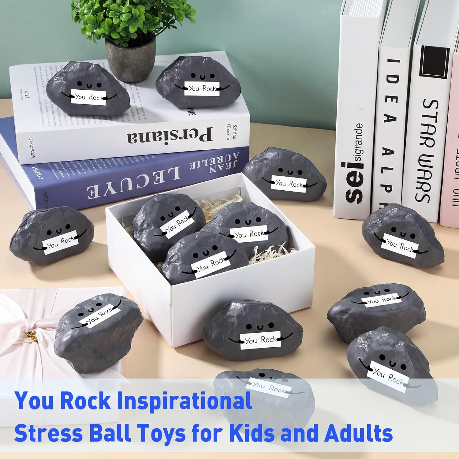 Gemscream Funny Inspirational Stress Balls for Adults Motivational Stress Reliever Squeezable Mini Foam Balls Appreciation Gifts for Employee Coworker Staff Teacher Nurse(30 Pcs, Cute Stone)