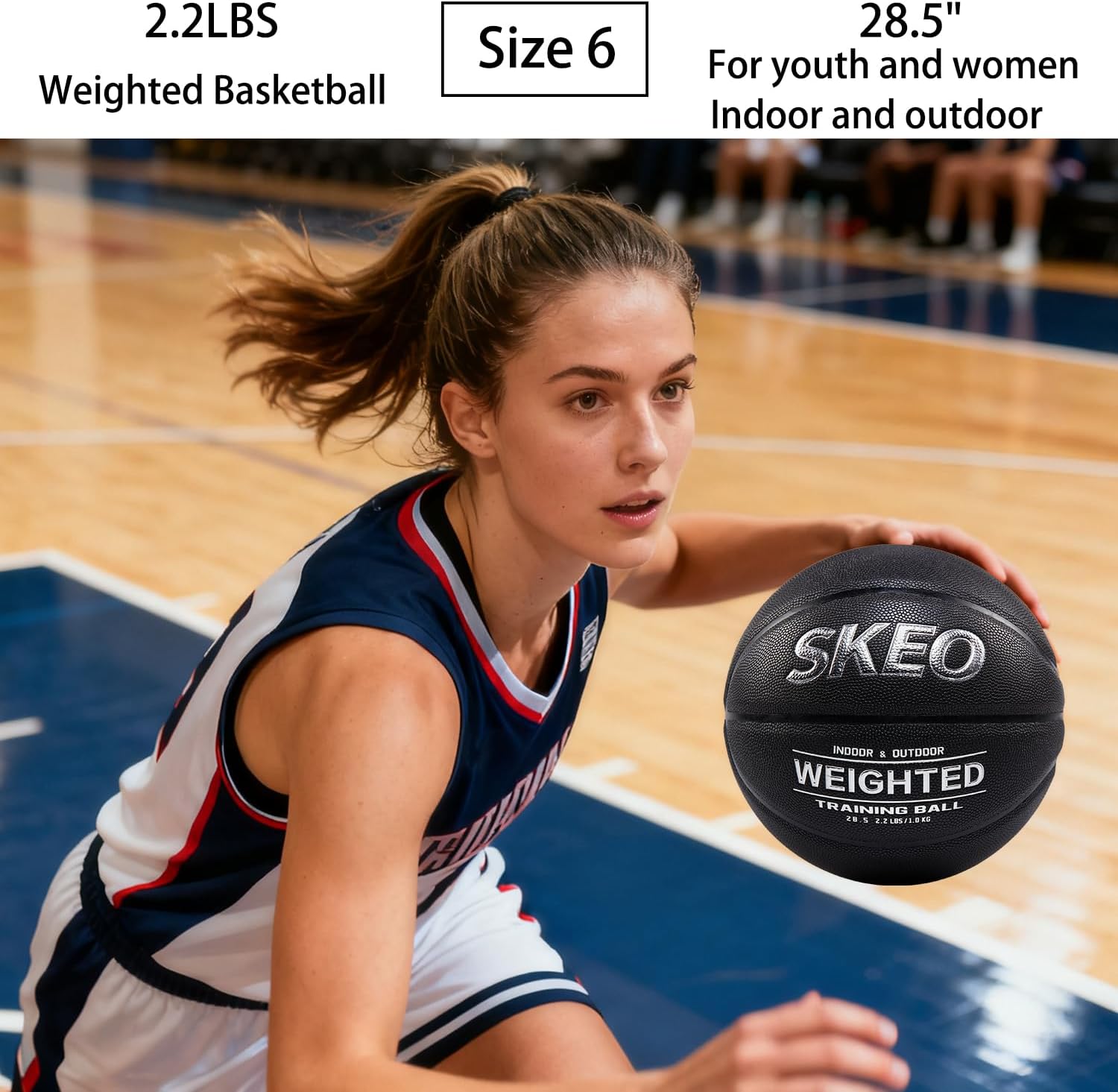 SKEO Weighted Basketball, 2.2/3/3.3LBS 28.5"/29.5" Trainer Heavy Basketballs Made of Composite, Indoor Outdoor Training Ball for Improving Handling Dribbling Rebounding