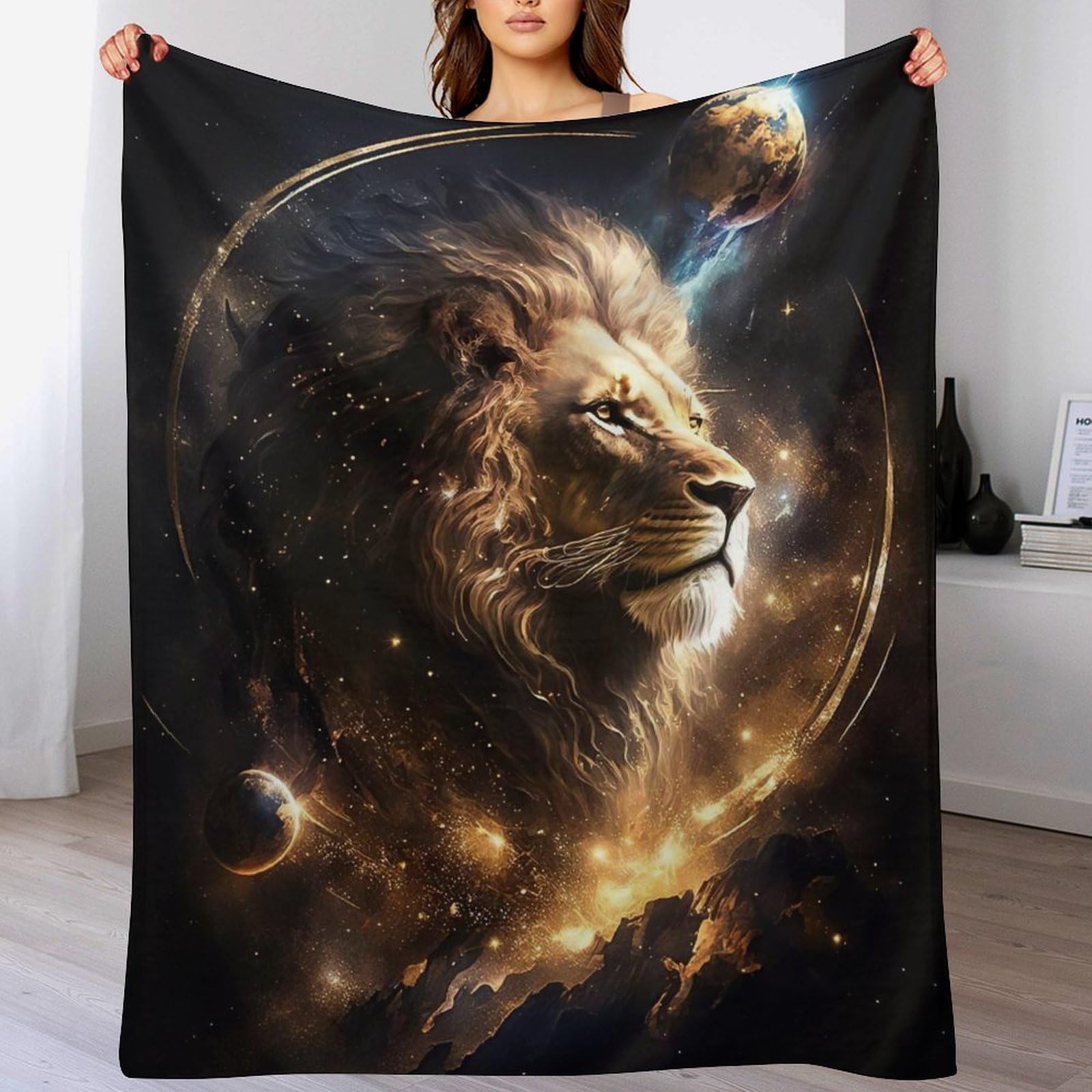 Housse de chaise lion plaid flanelle pour éliminer le froid sur votre canapé