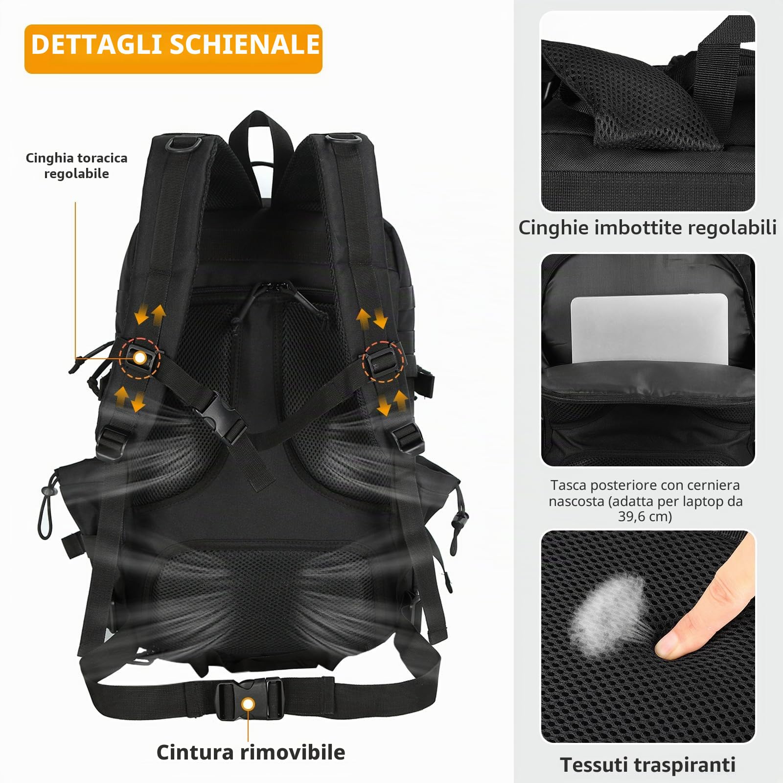 HUNTVP 50L Zaino Militare con Scomparto per Scarpe Zaino Tattico Molle Impermeabile per Sport Escursionismo Campeggio, nero