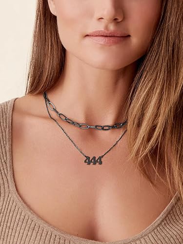 Miniatura 2 de FindChic Collar de cadena con clip de número de ángel para mujer, acero inoxidable, chapado en oronegro, 222 444 888 999 con número