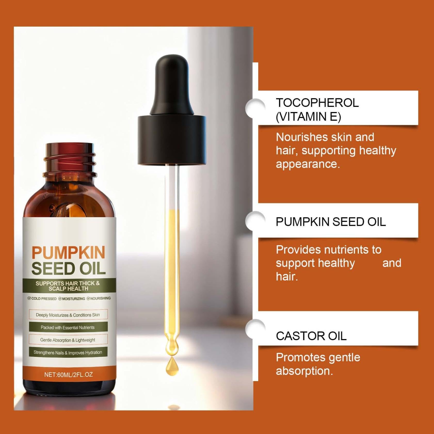 Pumpkin Seed Oil 100% czysty olejek z pestek dyni, do nawilżania i naprawy suchych, zniszczonych włosów, stymuluje wzrost włosów i zapobiega wypadaniu włosów (3)