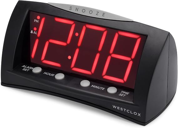 Westclox Digital Alarm Clock for Bedroom or Office, Large 1.8 Red LED Display with Oversized Snooze Bar, Corded with Battery Backup, (Black, 8-Inch)