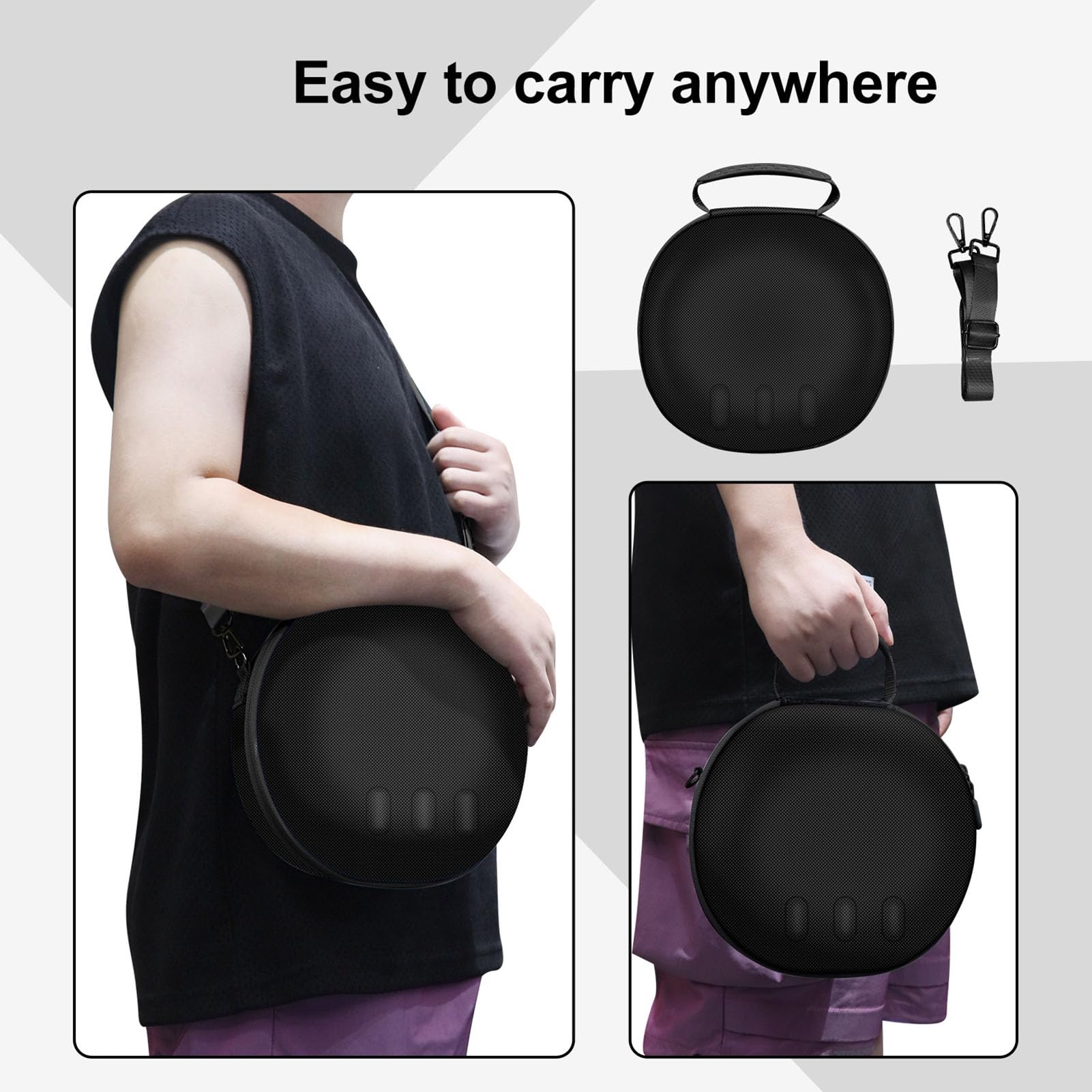 Custodia Rigida da Trasporto per Meta 3, Borsa Antiurto per Occhiali VR con Tracolla, Doppia Cerniera, Portatile, Nero