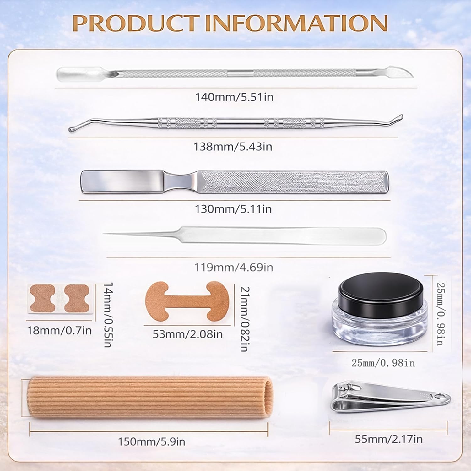 Ingrown Toenail Corrector & Toenail Correction Kit with Soft Breathable Strips, Stainless Steel Tools and Elastic Fiber Toe Sleeves; Ideal for Runners, Long-Hour Workers and Tight-Shoe Wearers