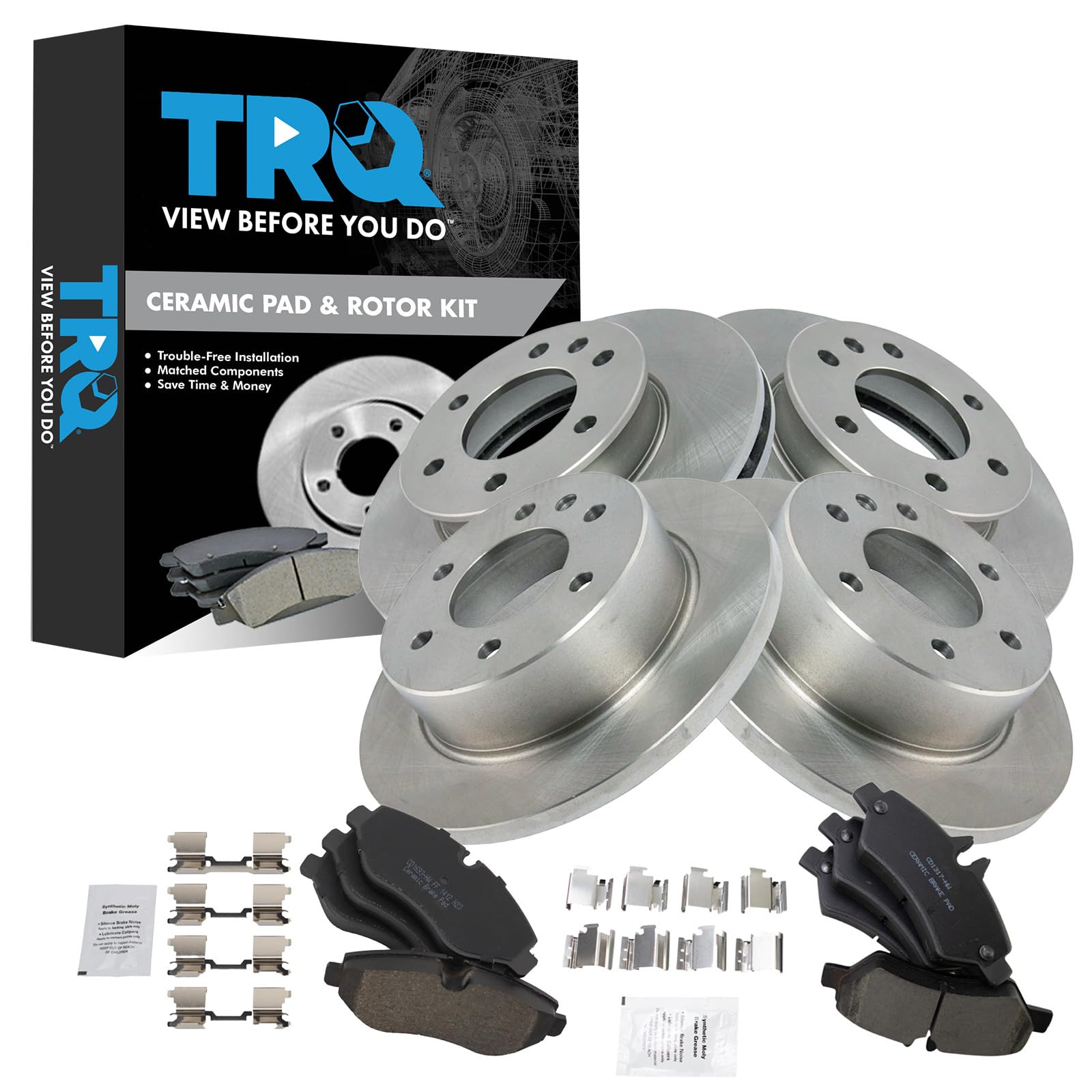 TRQ Front & Rear Brake Pad & Rotor Kit Ceramic Compatible with 2007-2009 Dodge Sprinter 2500 2007-2016 Freightliner 2010-2018 Mercedes-Benz