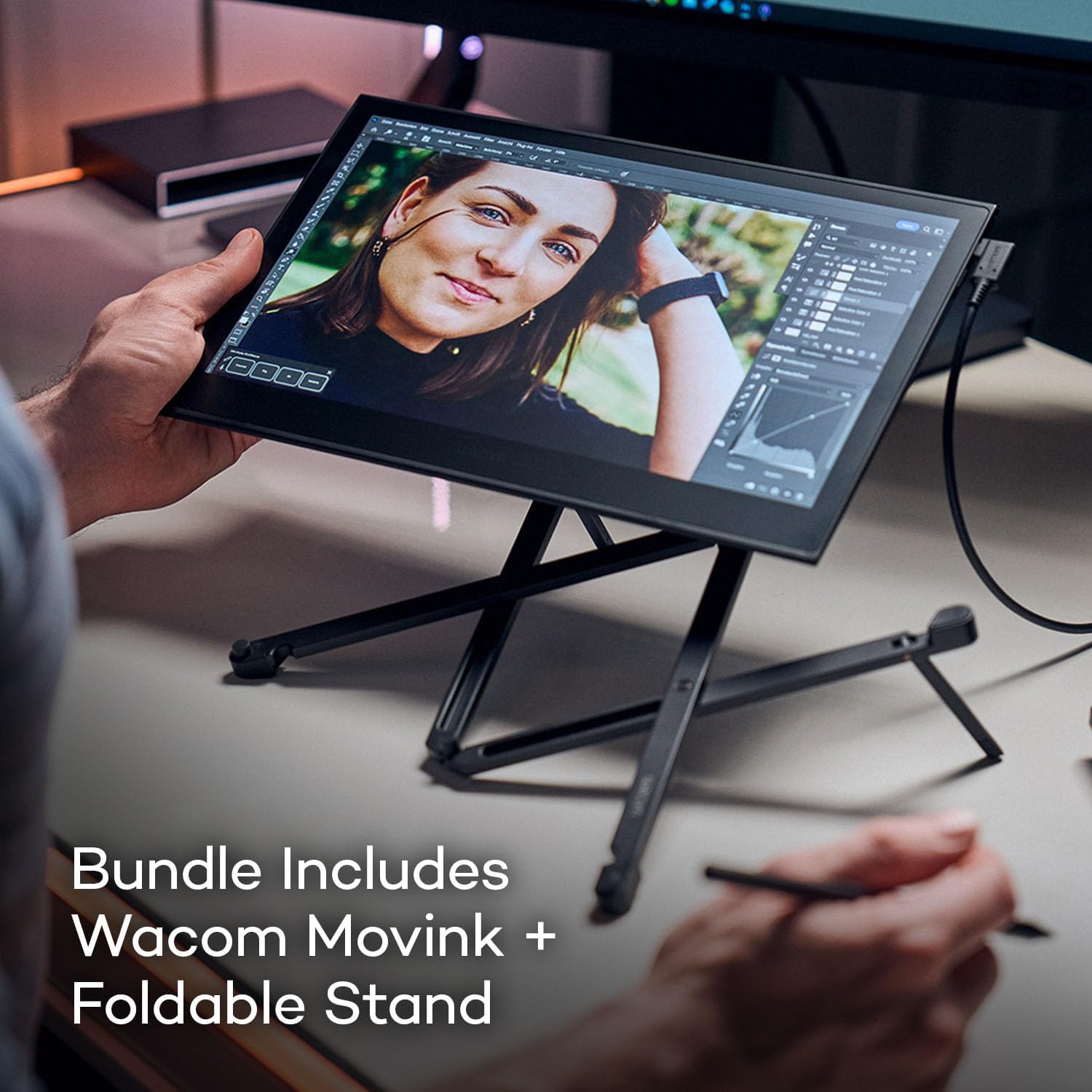 Wacom Movink Drawing Tablet with Screen 13.3" OLED Touchscreen with Pro Pen 3 and Wacom Foldable Stand for Movink Bundle