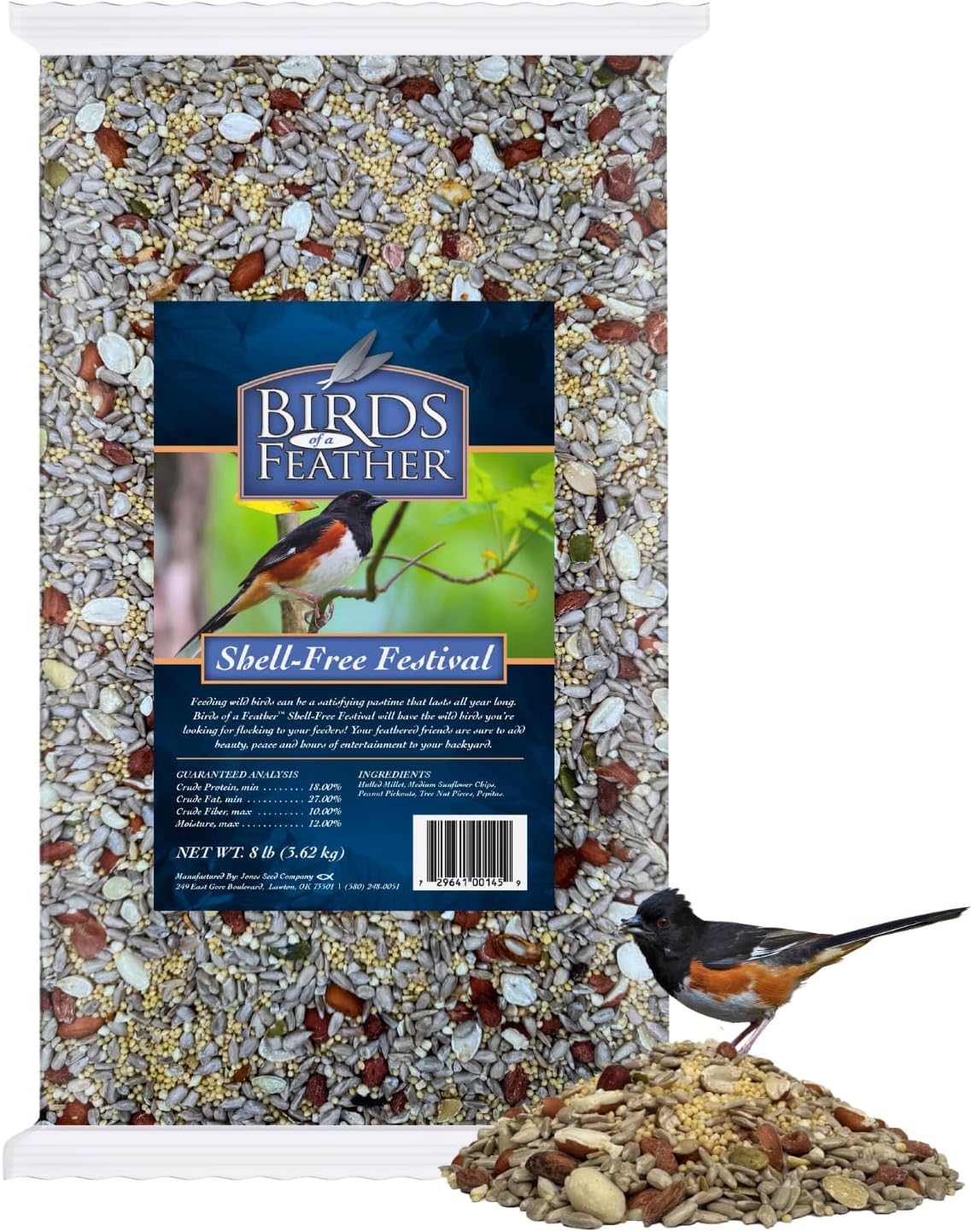 Brooks Brand Birds of a Feather Shell-Free Festival, No Mess Bird Seed, No Waste Bird Seeds, Sunflower Chips, Sunflower Hearts for Outside Feeders, Made in USA, 8 lbs