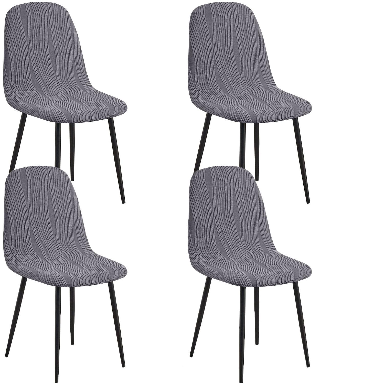 YOPOIY Stretch Shell Chair Covers for Dining Chairs Set of 6 4 2, Soft Jacquard Armless Chair Slipcovers, Washable Mid Century Modern Chair Protector for Pets (dark gray,4 PCS)