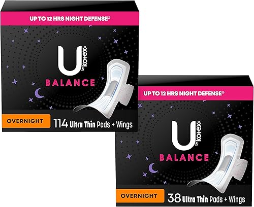 U by Kotex Balance - Almohadillas ultrafinas con alas, 152 unidades (4 paquetes de 38, 152 almohadillas femeninas en total)