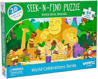 64 Piece Jigsaw Puzzle for Kids - Kwita Izina Gorilla Naming Festival - Large Durable Pieces, Learn About Rwanda's Culture, Animals, and Foods - Gift for Ages 4-8, Seek and Find 20+ Hidden Items