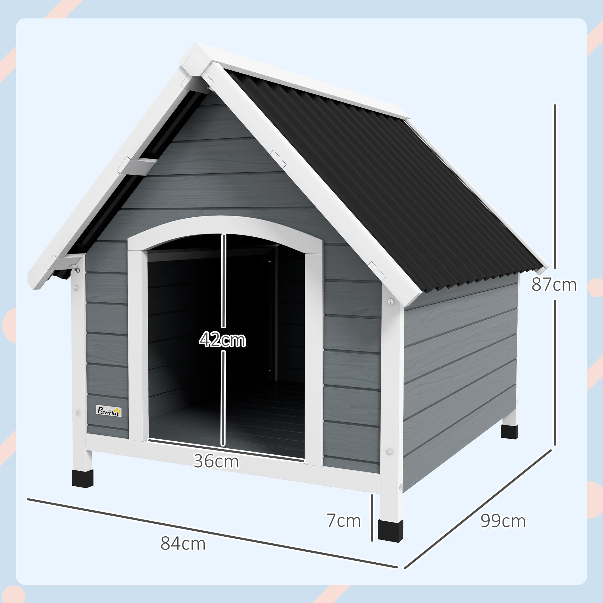 PawHut Niche pour Chien extérieure en Bois, Maison Chien avec Plancher Amovible, Pieds réglables, 84 x 99 x 87 cm, Gris