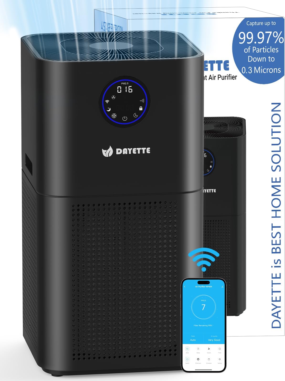 4000ft² Air Purifiers for Home Large Room, Smart WIFI Air Purifiers APP & Alexa Control Air Cleaner, H13 Ture HEPA Filter for Pet Dander Smoke Dust, 22dB Sleep Mode for Bedroom (AP404 WIFI）