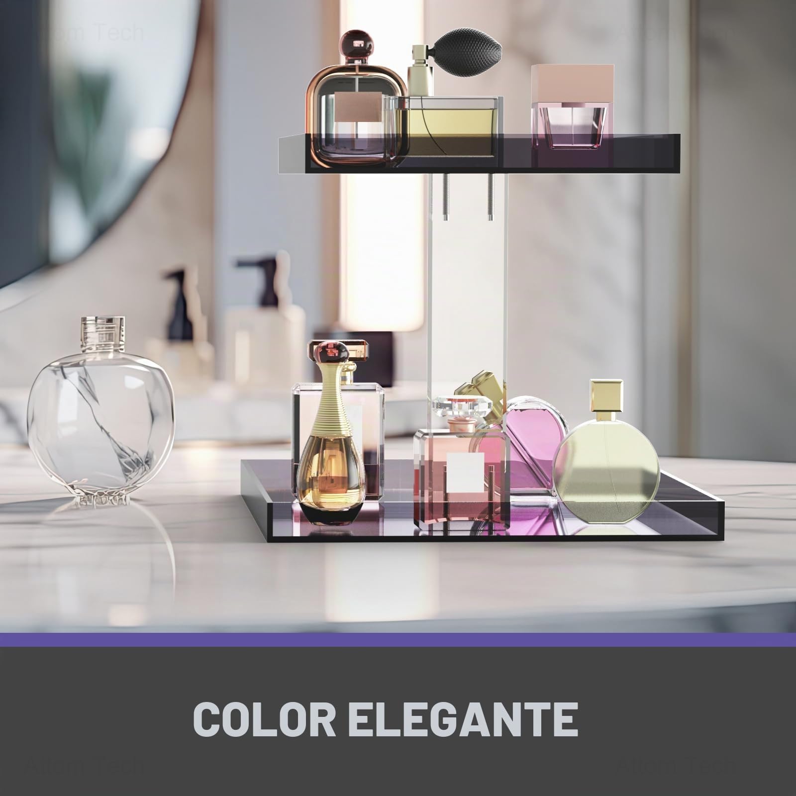 NiHome Organizador de exhibición de Perfume acrílico, Organizador de Colonia de 2 Niveles, Soporte de Maquillaje con Base de Espejo, Bandeja versátil de Almacenamiento de tocador Hecha a Mano para