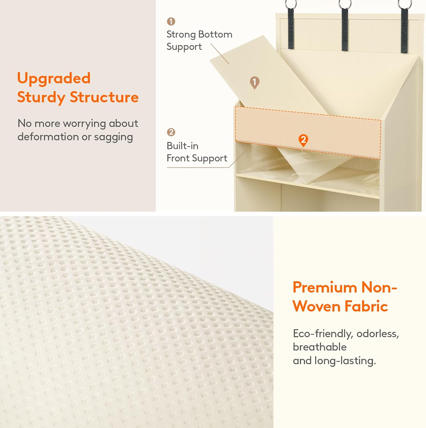 Lifewit 1 Pack Over the Door Organizer, Clear Window Hanging Storage with 4 Mesh Side Pockets, Anti Tilt 40 lbs Load Behind Door for Pantry, Nursery, Bathroom, Bedroom, Dorm, 5 Section, Beige - Image 4