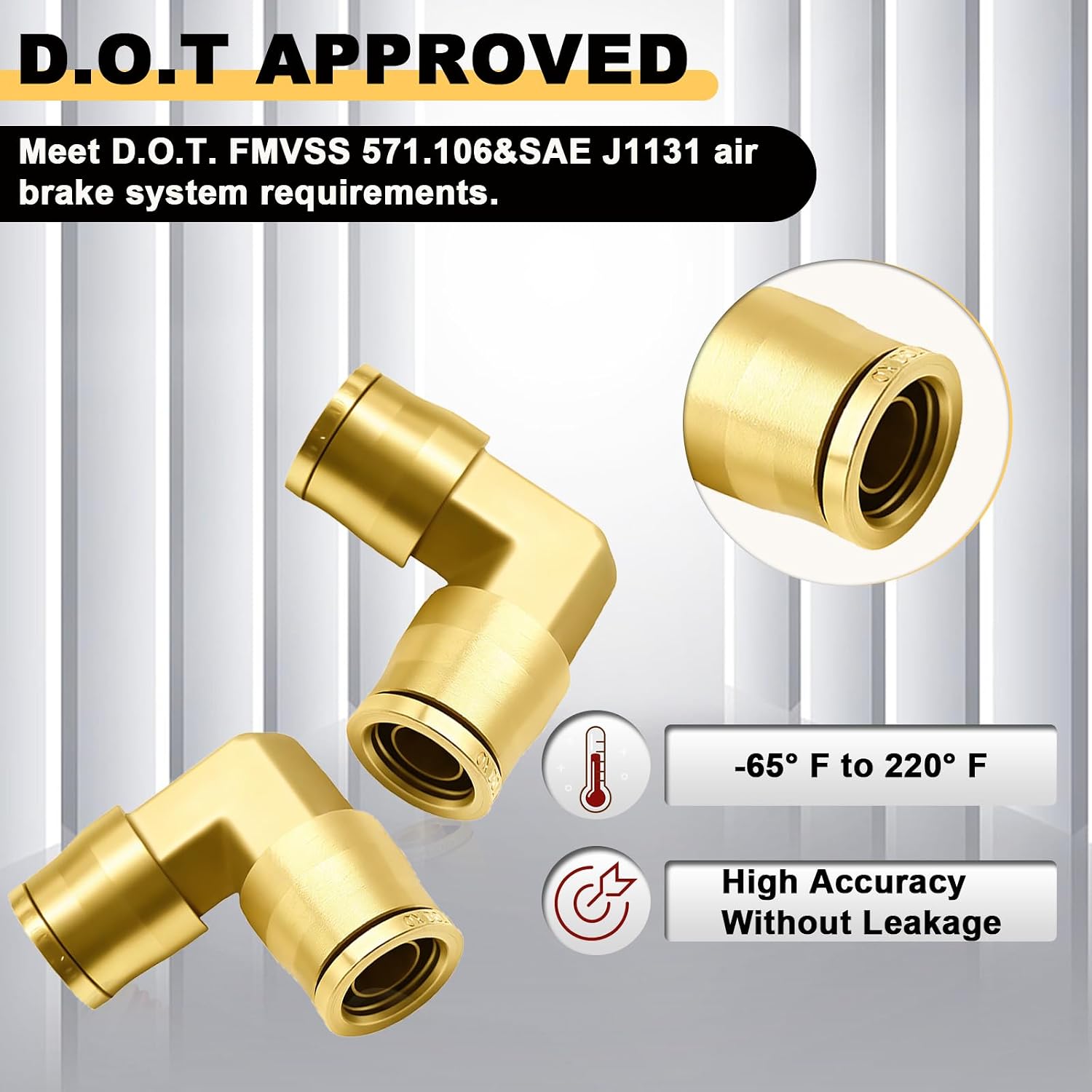 Siptenk 3PCS 1/2" Elbow DOT Brass Push to Connect Fittings for Trailers | CA360 Brass, Air Brake Line Quick Connect for Industry Air System for Industry Air System