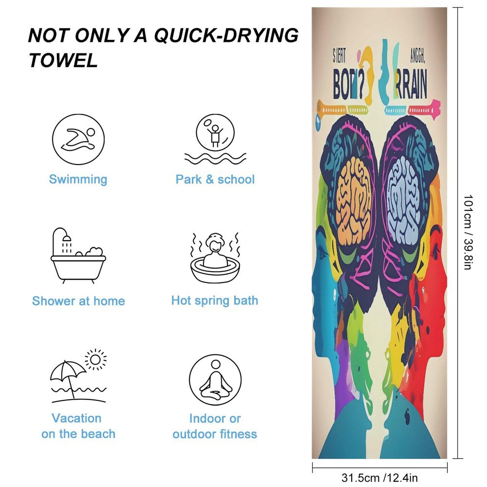 Left and Right Brain Advantage Quick Dry Towel Cold Fabric Workout Sweat Towels Highly Absorbing Odor-Free Travel Towel for Hot Yoga Tennis Running Exercise Working Out Camping