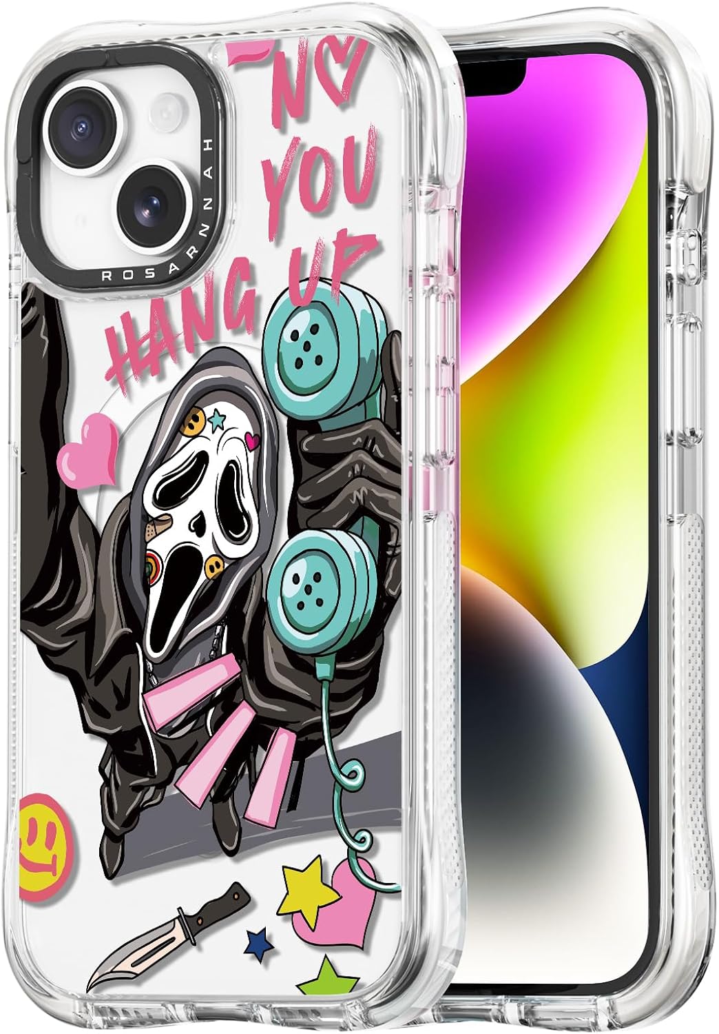 Rosarnnah for iPhone 13 / iPhone 14 Case Cute - Compatible with Magsafe - Military-Grade 20 ft Drop Protection Shockproof Phone Case - Funny Skeleton Design (6.1") Glitter Clear