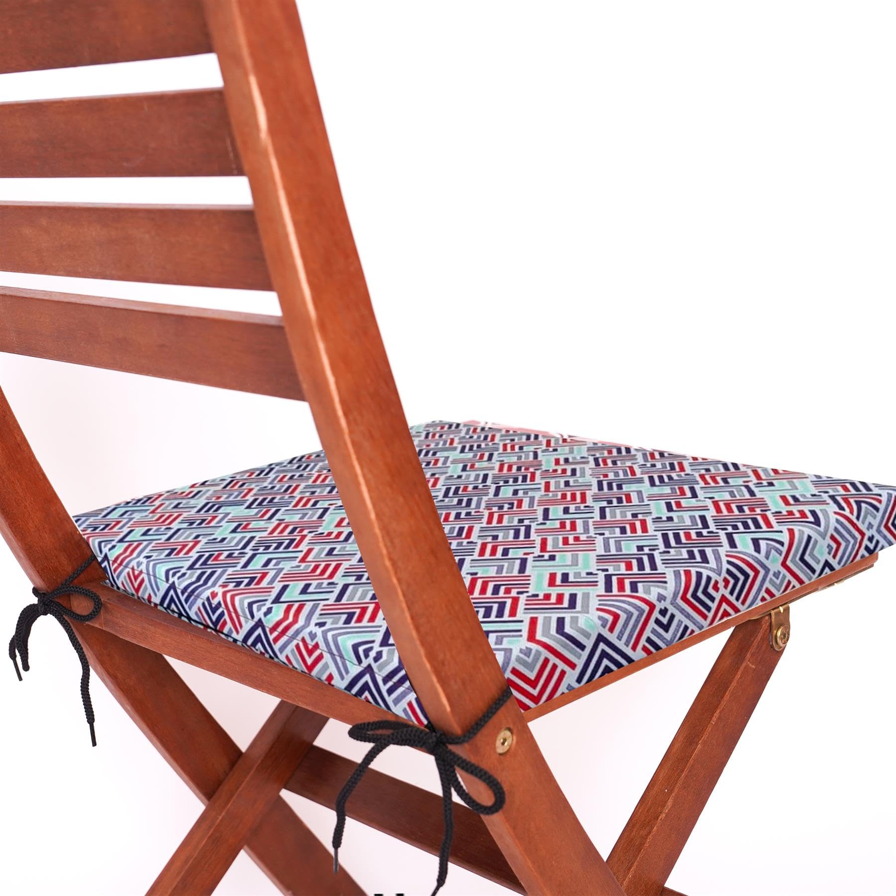 Vapinity Waterproof Seat Cushions 40 x 40cm Outdoor Seat Pads Water-Resistant Garden Chair Cushions with Ties – for Rattan Furniture, Patio Chairs – Removable Covers Red Geometric Print