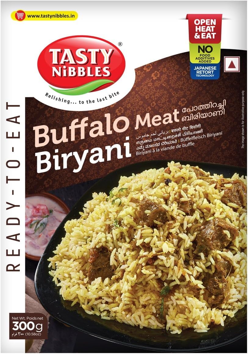 TASTY NIBBLES Ready to Eat Buffalo Meat BIRYANI 300GM Pouch| Kerala Special | Open Heat & Eat | Non-Vegetarian | No Added Preservatives | Japanese Retort Technology 300GM Pouch