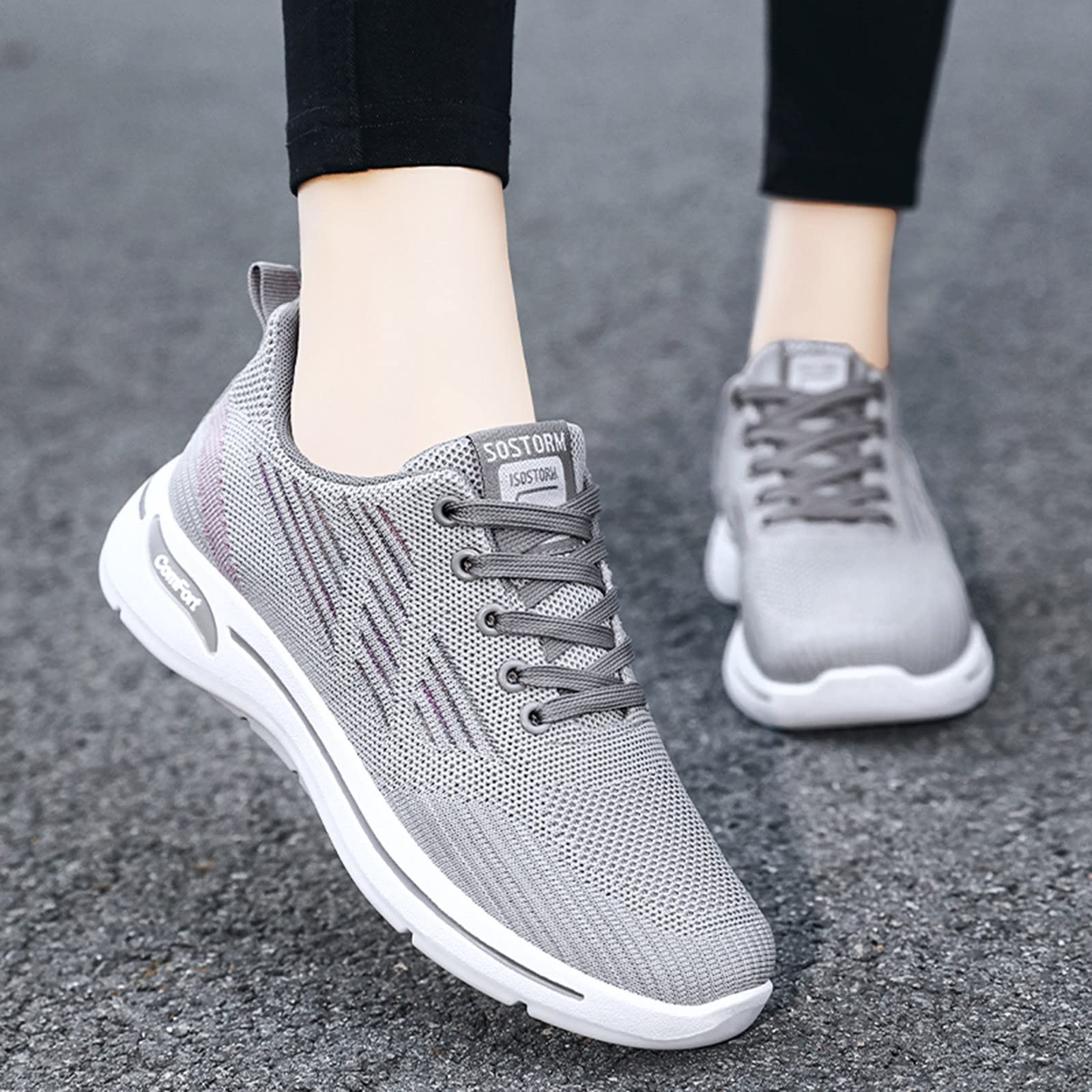 Moda damska jesienne buty sportowe, sportowe lekkie buty do chodzenia na co dzień z siatką okrągły nosek sznurowane wygodne oddychające chodaki tenisowe trampki