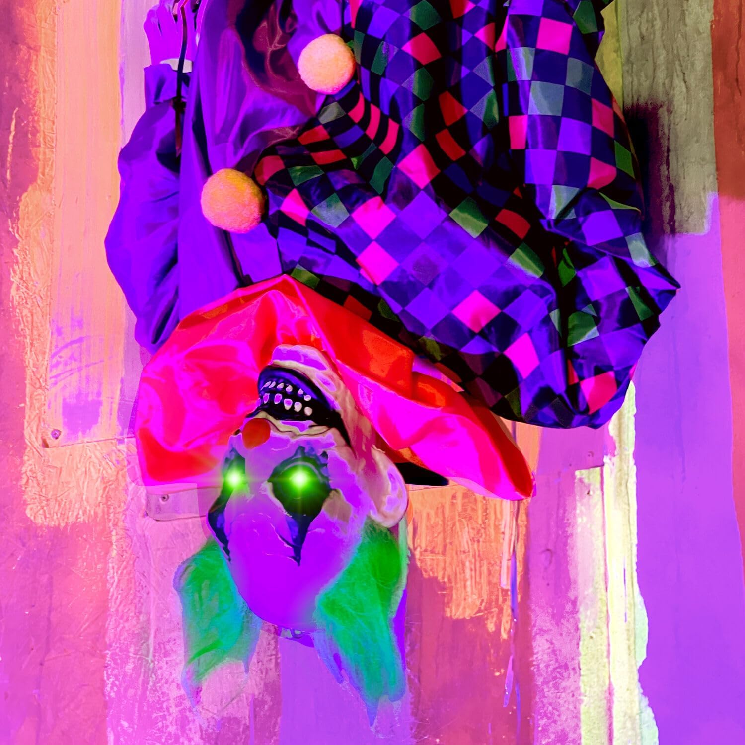 Haunted Hill Farm Animatronic Scary Upside Down Clown on Swing with Touch Activated Lights and Sound, Battery-Operated Indoor or Covered Outdoor Halloween Decoration