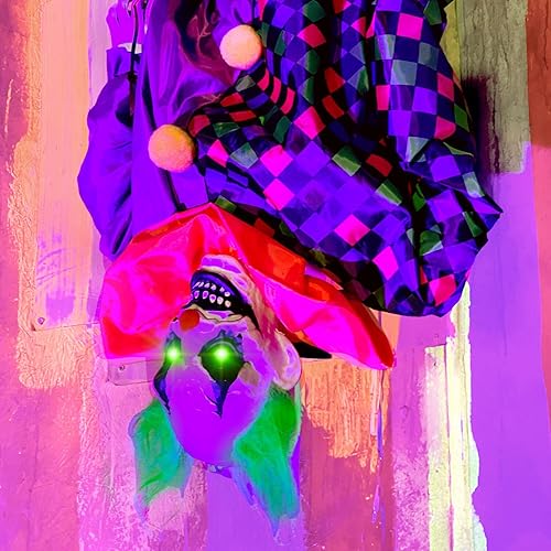 Miniatura 10 de Haunted Hill Farm Payaso animatronic aterrador al revés en columpio con luces activadas por tacto y sonido, funciona con pilas, decoración de