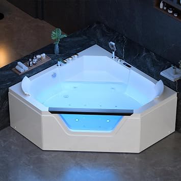 Empava PRO Series 59" Corner Whirlpool Tub for 2-Person | Luxury Jetted Spa with Thermostatic Control, Built-In Heater & Chromotherapy | Acrylic, White ETL Certified