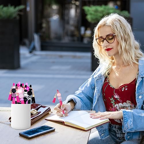 Miniatura 5 de Tinlade 12 bolígrafos de cuentas a granel con 50 piezas de colores surtidos, kit de fabricación de bricolaje, bolígrafo multicolor, tinta negra,