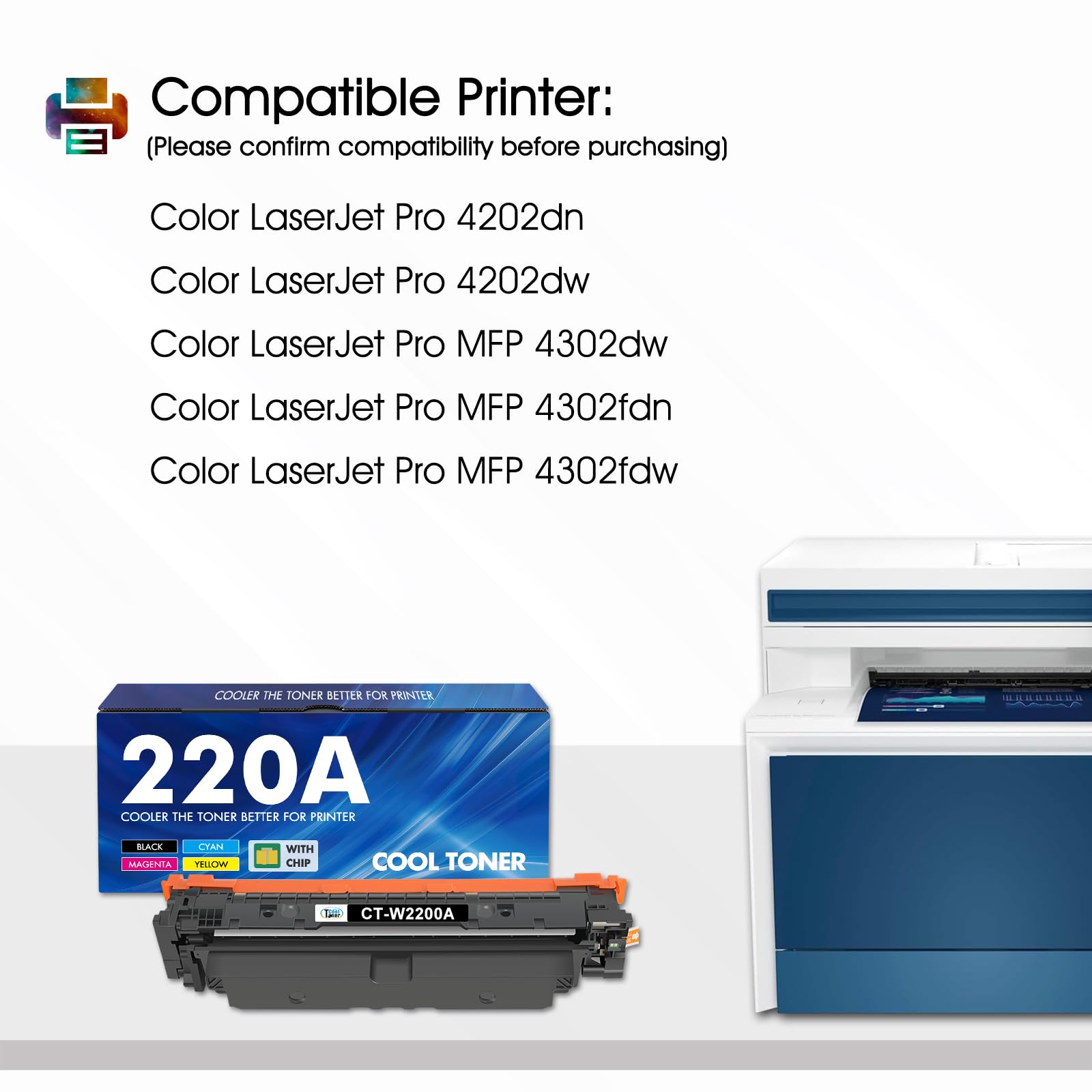 220A 220X MFP 4302dw 4302fdw Toner für HP 220A Toner Set 4 Pack Mit Chip | Kompatibel für HP Color LaserJet Pro MFP 4202dw 4302dw 4202dn 4302fdn Schwarz Cyan Gelb Magenta, W2200A W2201A W2202A W2203A